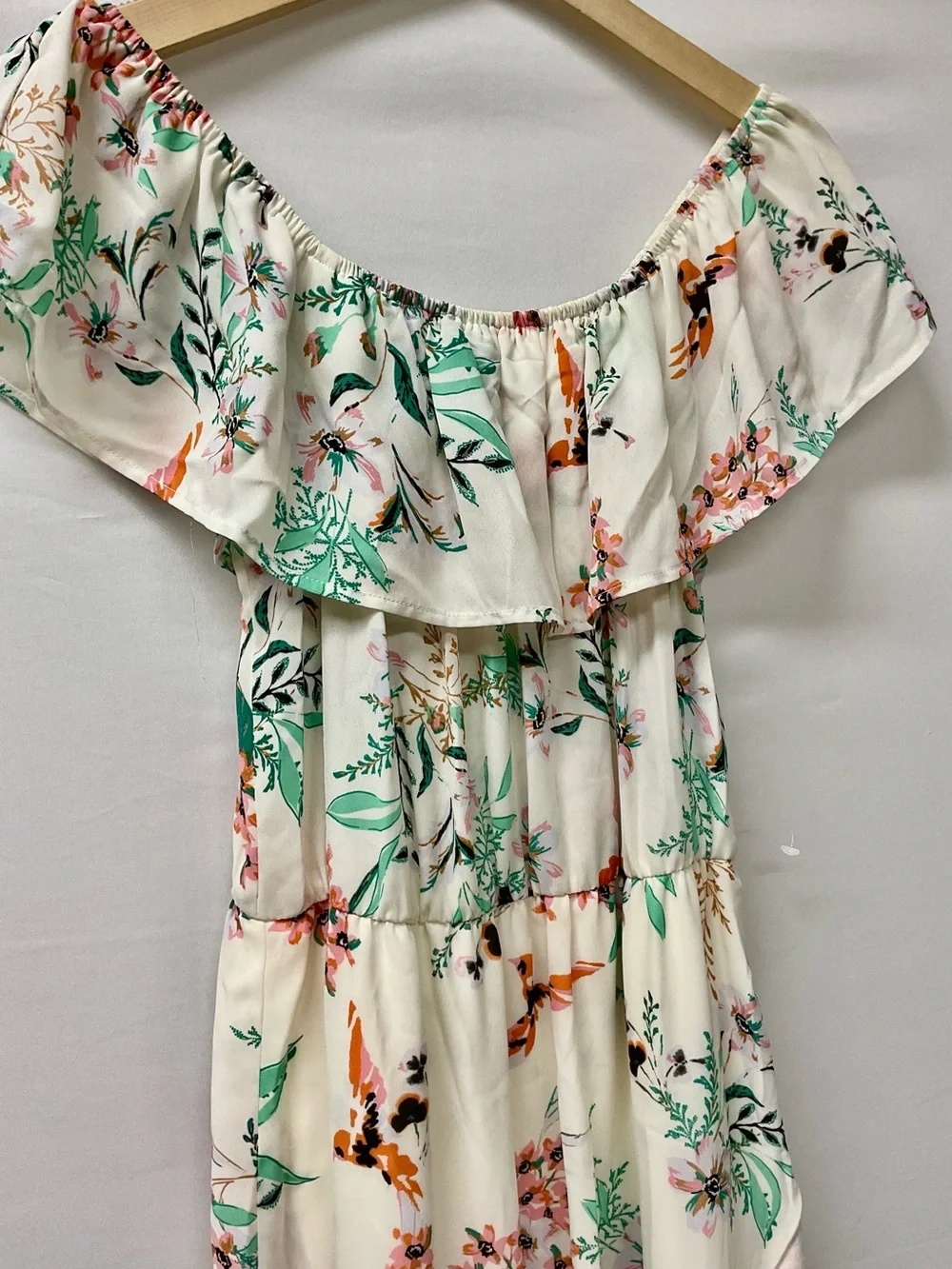 Brand New-Bailey Blue Floral Print Ruffle High-Low Maxi Dress